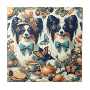 Niedliche Papillon Dog Illustration Fliese