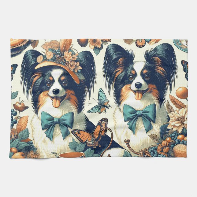 Niedliche Papillon Dog Illustration Geschirrtuch (Horizontal)