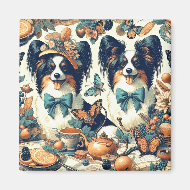Niedliche Papillon Dog Illustration Magnet (Vorne)