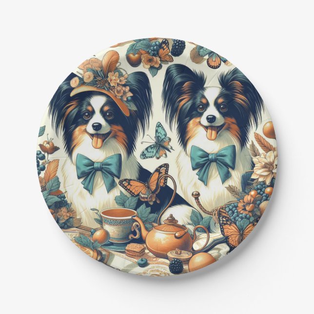Niedliche Papillon Dog Illustration Pappteller (Vorderseite)