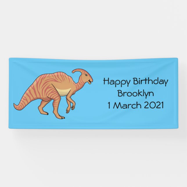 Niedliche Parasaurolophus-Dinosaurier-Cartoon-Abbi Banner (Horizontal)