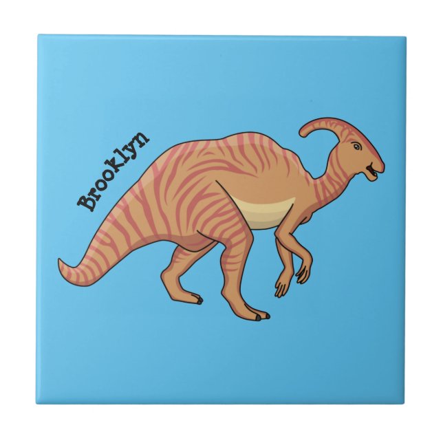 Niedliche Parasaurolophus-Dinosaurier-Cartoon-Abbi Fliese (Vorderseite)