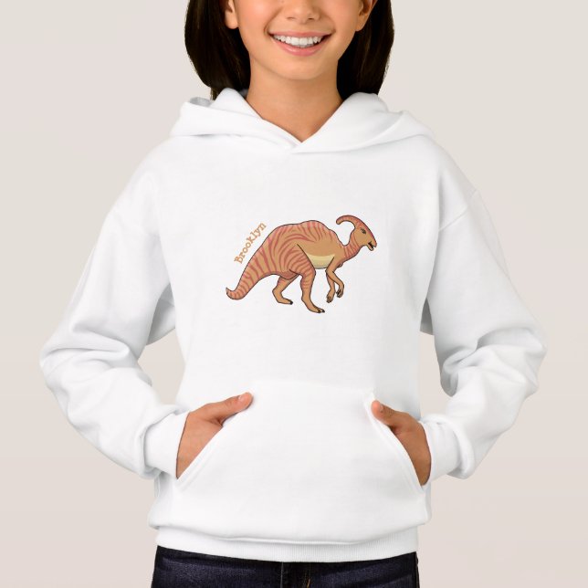 Niedliche Parasaurolophus-Dinosaurier-Cartoon-Abbi Hoodie (Vorderseite)