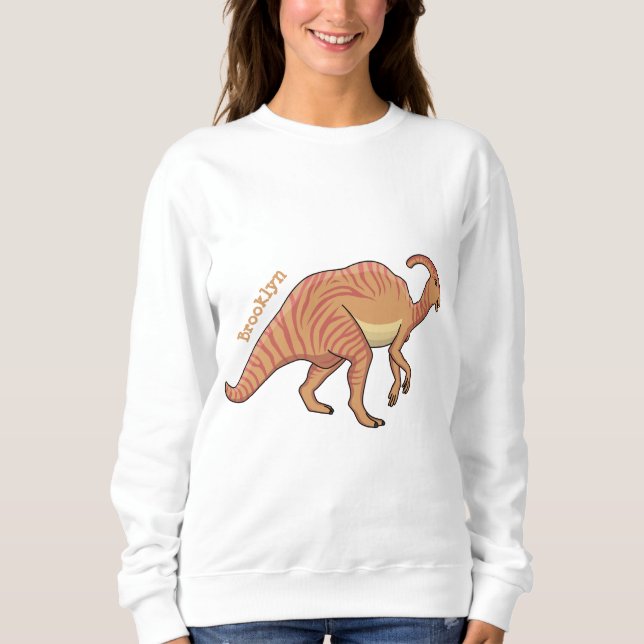 Niedliche Parasaurolophus-Dinosaurier-Cartoon-Abbi Sweatshirt (Vorderseite)
