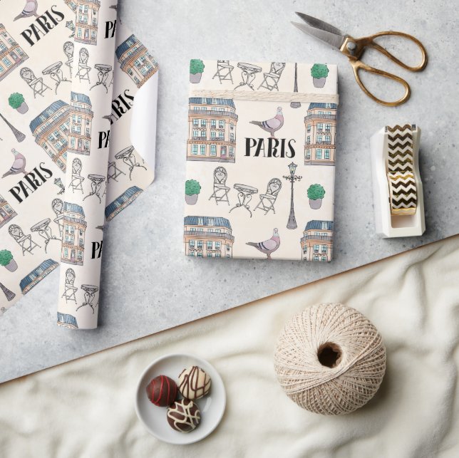 Niedliche Pariser Straße | Wasserfarbe Geschenkpapier (Kunsthandwerk)