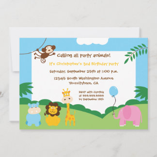 Niedliche Party-Tiere Spaß Geburtstagsfeier Einladung