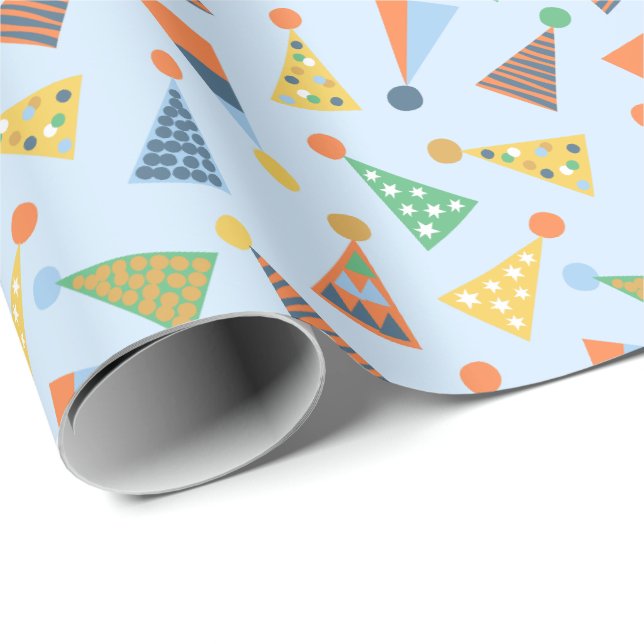 Niedliche Partyhütten in hellblau Geschenkpapier (Rolleneckpunkt)