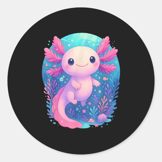 Niedliche Pastel Axolotl Unterwasser Runder Aufkleber (Vorderseite)