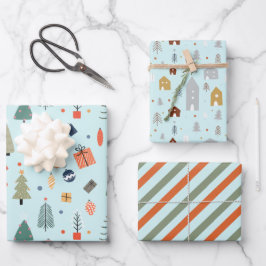Niedliche Pastel Blauer Minimaler Weihnachtsbaum L Geschenkpapier Set