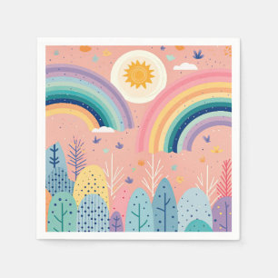 Niedliche Pastel Boho Regenbogen & Sonne Oberwald Serviette