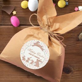 Niedliche Pastel Bunnies Frühjahrsblüte glückliche Runder Aufkleber