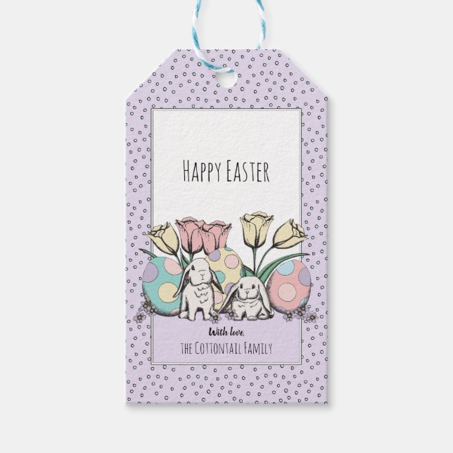 Niedliche Pastel Bunny Rabbit Happy Oaster Familie Geschenkanhänger (Vorderseite)