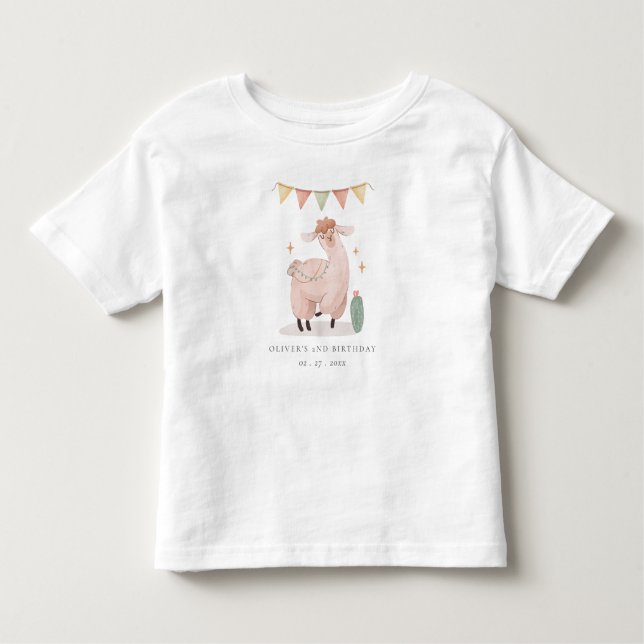 Niedliche Pastel Cactus Boho Llama jeden Geburtsta Kleinkind T-shirt (Vorderseite)
