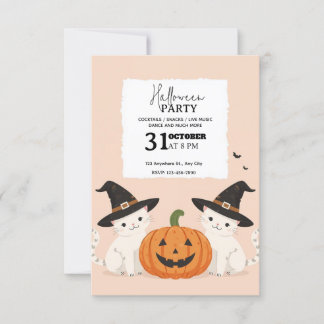 Niedliche Pastel Cat & Pumpkin Halloween-Party Inv Einladung