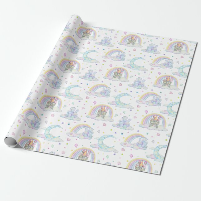 Niedliche Pastel Diamond Burg und Wolken Geschenkpapier (Ungerollt)