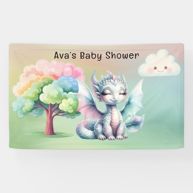 Niedliche Pastel Dragon Babydusche Banner (Horizontal)