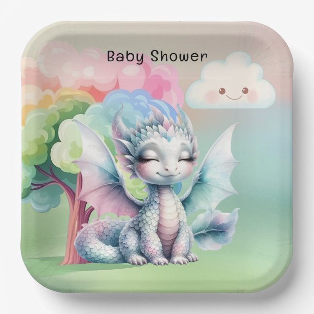 Niedliche Pastel Dragon Babydusche Pappteller (Vorderseite)