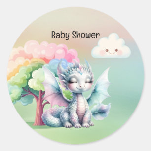 Niedliche Pastel Dragon Babydusche Runder Aufkleber