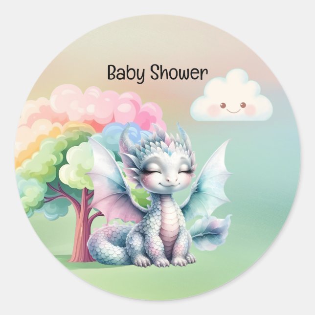 Niedliche Pastel Dragon Babydusche Runder Aufkleber (Vorderseite)