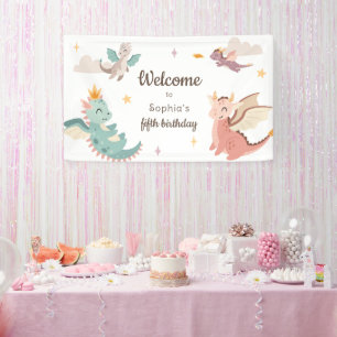Niedliche Pastel Dragons Kindergeburtstag Party Banner