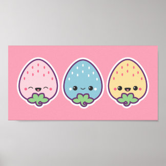 Niedliche Pastel Erdbeeren Poster