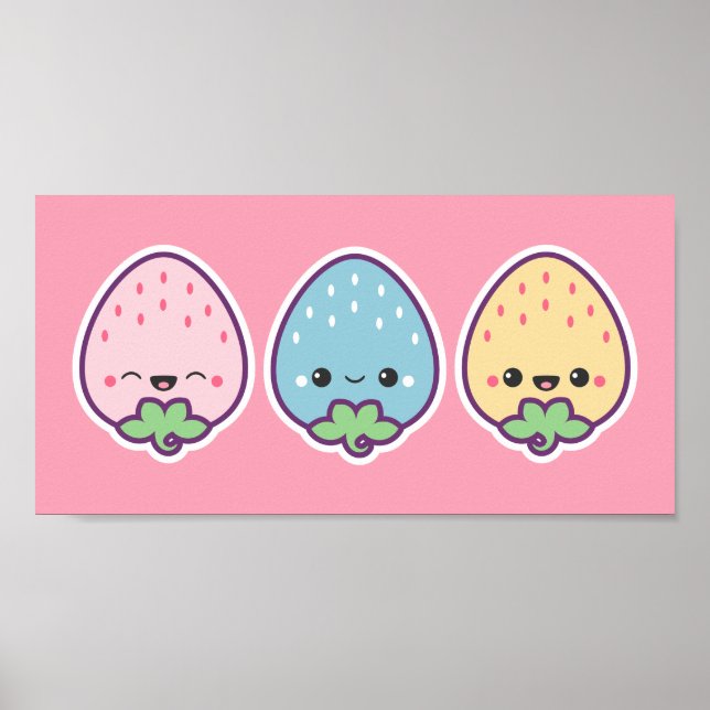 Niedliche Pastel Erdbeeren Poster (Vorne)