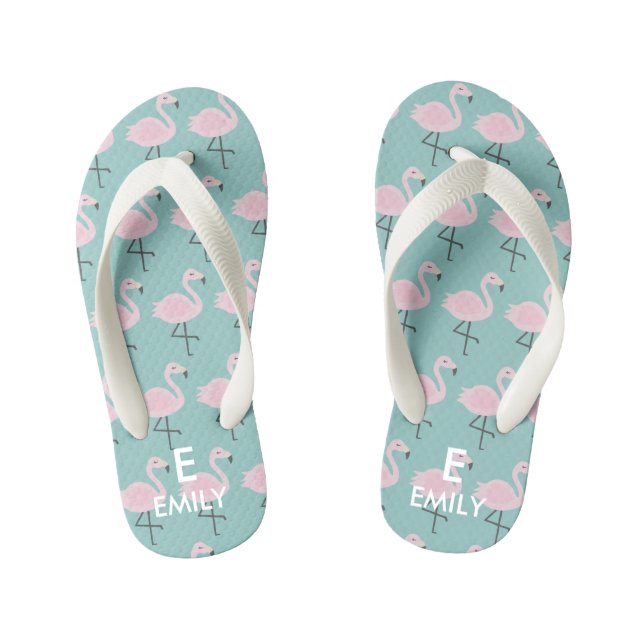 Niedliche Pastel Flamingo Anfangsname Kinder Flip  Kinderbadesandalen (Fußbett)