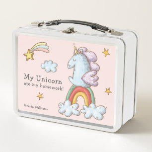 Niedliche Pastel Funny Unicorn Ate Meine Hausaufga Metall Brotdose