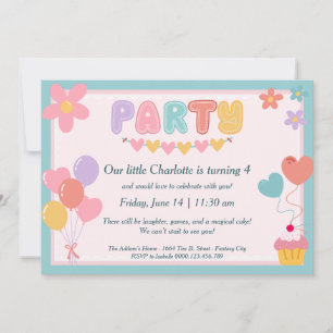 Niedliche Pastel Geburtstagsparty Einladung Kinder