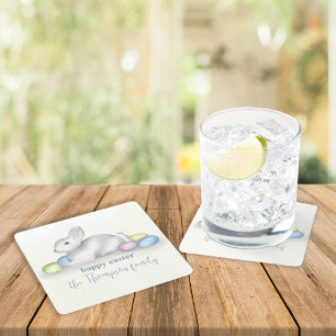 Niedliche Pastel Happy Osterfest Bunny Einfaches P Rechteckiger Pappuntersetzer