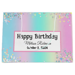 Niedliche Pastel Holographic Happy Birthday Große Geschenktüte