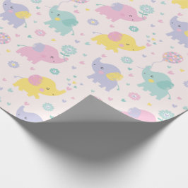 Niedliche Pastel Kleine Elefanten Pink Lila Minze Geschenkpapier