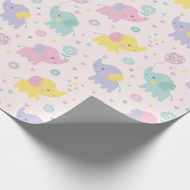 Niedliche Pastel Kleine Elefanten Pink Lila Minze Geschenkpapier (Ecke)