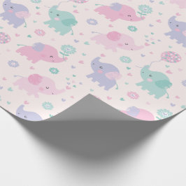 Niedliche Pastel Kleine Elefanten Rosa Lila Minze Geschenkpapier