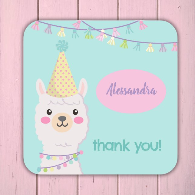 Niedliche Pastel-Lama-Party Einladung Quadratischer Aufkleber (Von Creator hochgeladen)