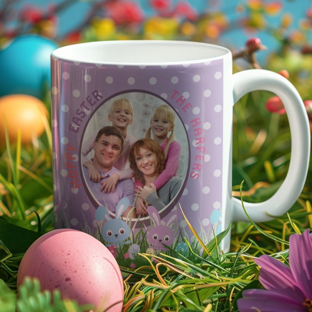 Niedliche Pastel Lila Hoppy Osterfamilie Foto Gesc Kaffeetasse (Von Creator hochgeladen)