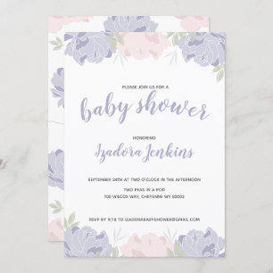 Niedliche Pastel Peonies Baby Dusche Party Einladung