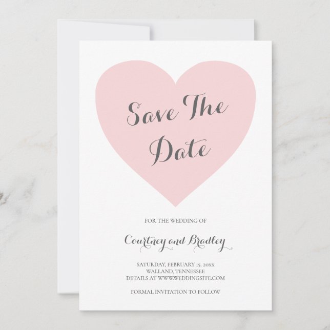 Niedliche Pastel Pink Herz Typografie Hochzeit Save The Date (Vorderseite)