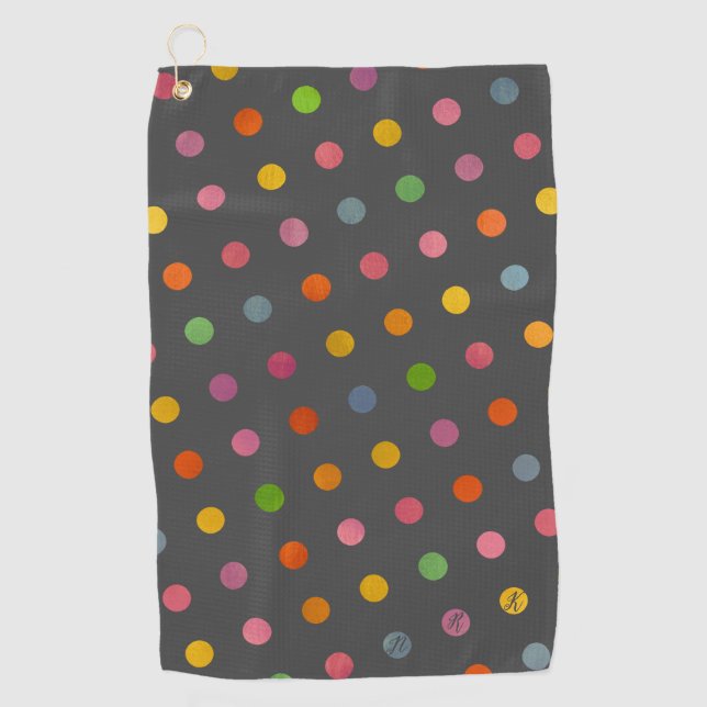 Niedliche Pastel Polka Dots Karkohle Grau Mit Mono Golfhandtuch (Vorderseite)