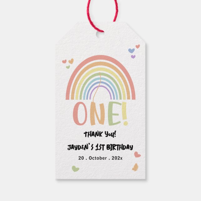 Niedliche Pastel Rainbow 1. Geburtstag Geschenkanhänger (Rückseite)