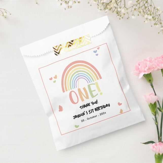 Niedliche Pastel Rainbow 1. Geburtstag Geschenktütchen (Versiegelt)