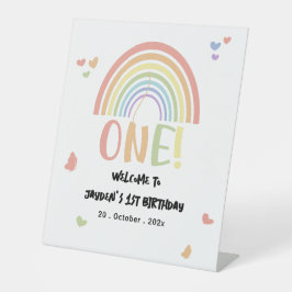Niedliche Pastel Rainbow 1. Geburtstag Willkommen Sockelschild