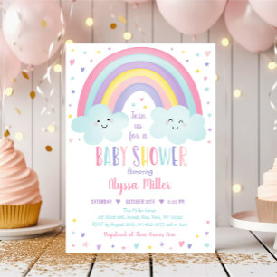 Niedliche Pastel Rainbow Clouds Kinderdusche Einladung