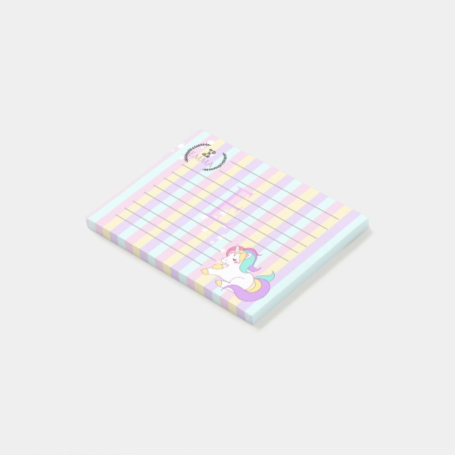 Niedliche Pastel Rainbow Colors Monogramm Einhorn  Post-it Klebezettel (angewinkelt)