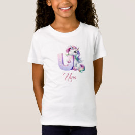 Niedliche Pastel Rainbow Unicorat Letter U Monogra T-Shirt