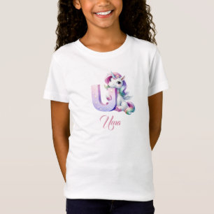 Niedliche Pastel Rainbow Unicorat Letter U Monogra T-Shirt