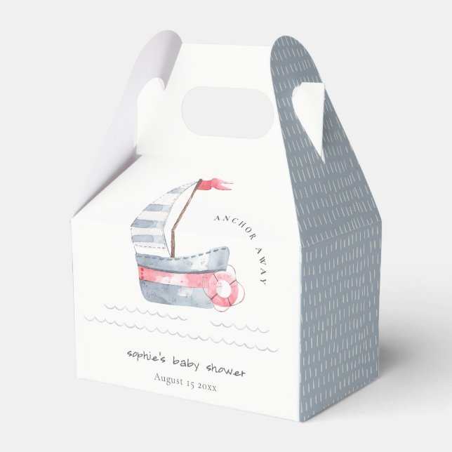 Niedliche Pastel Red Blue Sailboat Babydusche Geschenkschachtel (Vorderseite)