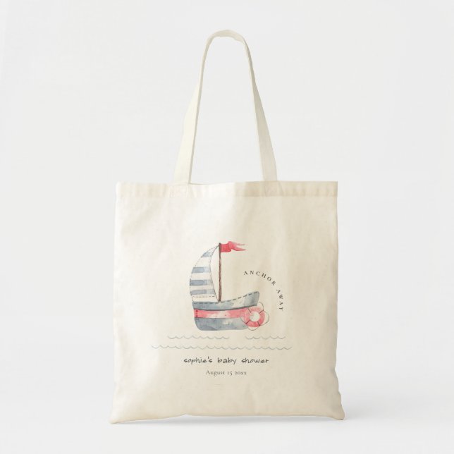 Niedliche Pastel Red Blue Sailboat Babydusche Tragetasche (Vorne)