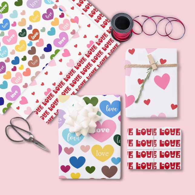 Niedliche Pastel Red White Valentine's Hearts Lieb Geschenkpapier Set (Von Creator hochgeladen)