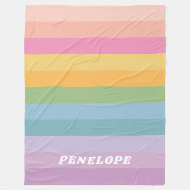 Niedliche Pastel Regenbogenstreifen Personalisiert Fleecedecke (Vorderseite)